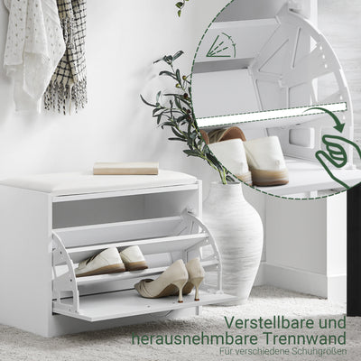 SoBuy | Meuble à chaussures | Banc à chaussures avec étagère intégrée | Blanc | FSR16-W 