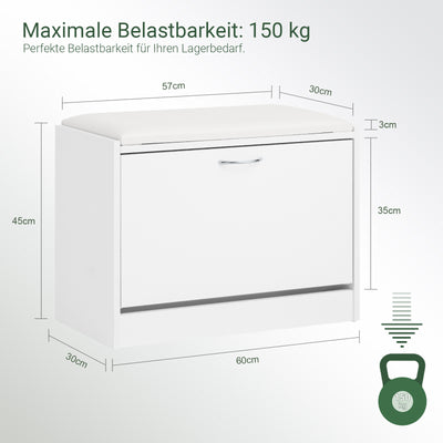 SoBuy | Meuble à chaussures | Banc à chaussures avec étagère intégrée | Blanc | FSR16-W 