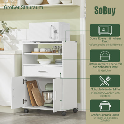 SoBuy | Meuble de cuisine | Meuble micro-ondes | Meuble à roulettes blanc | FSB09-W 
