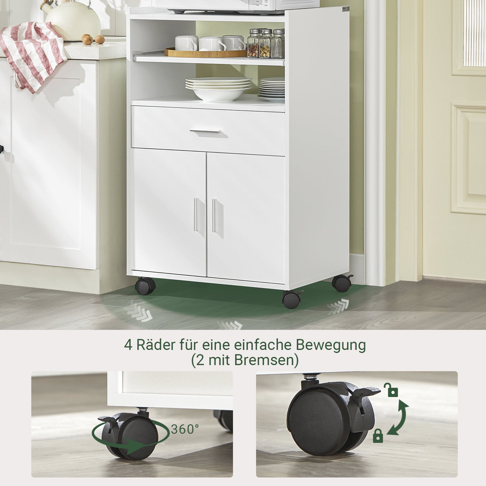 SoBuy | Küchenschrank | Mikrowellenschrank | Rollschrank Weiß | FSB09-W