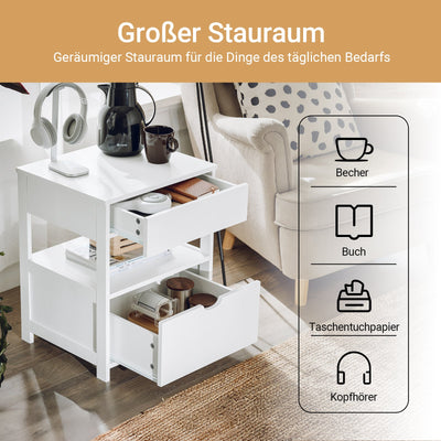 SoBuy Tavolino Comodino con 2 Cassetti Bianco 45x55x38cm FRG258-II-W