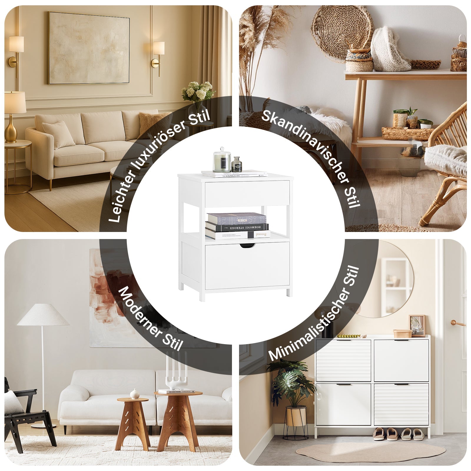 SoBuy Tavolino Comodino con 2 Cassetti Bianco 45x55x38cm FRG258-II-W