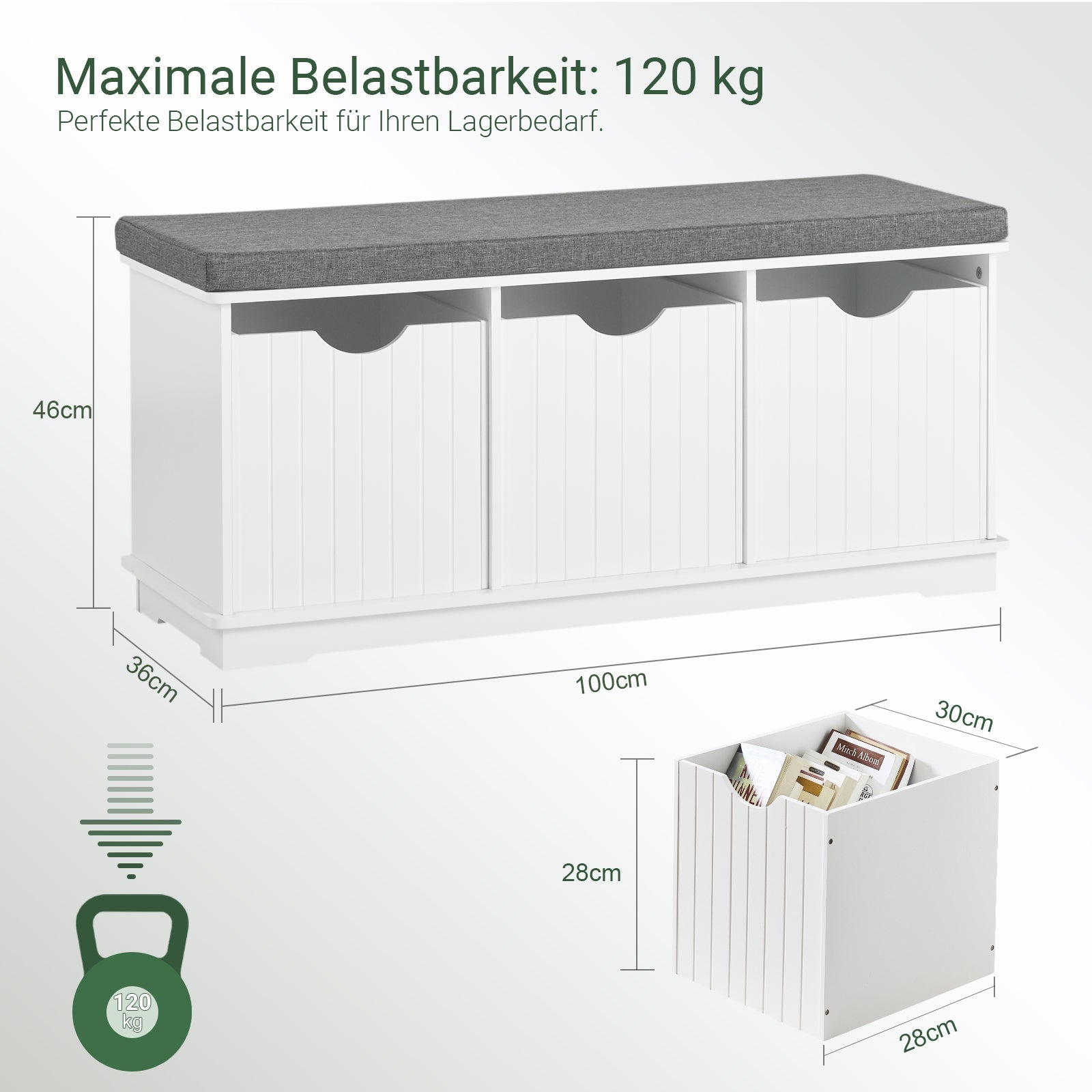 SoBuy | Cassapanca Contenitore | Panca Scarpiera con Cuscino | Cassapanca con Seduta Bianca | FSR30-W