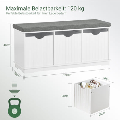 SoBuy | Cassapanca Contenitore | Panca Scarpiera con Cuscino | Cassapanca con Seduta Bianca | FSR30-W