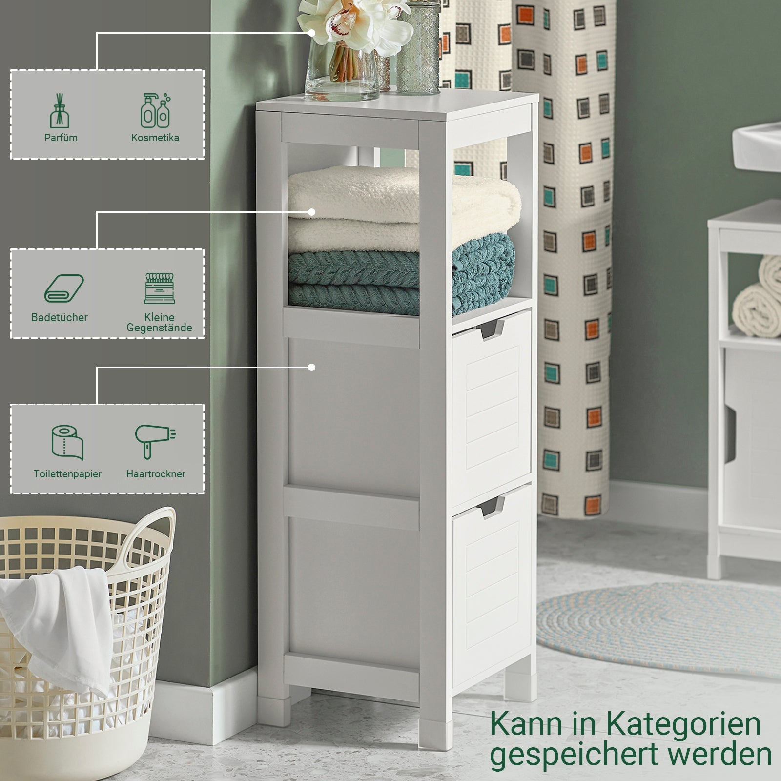 SoBuy | Mobile alto da bagno | Armadietto da bagno bianco | Mobili da bagno stile Country | FRG127-W