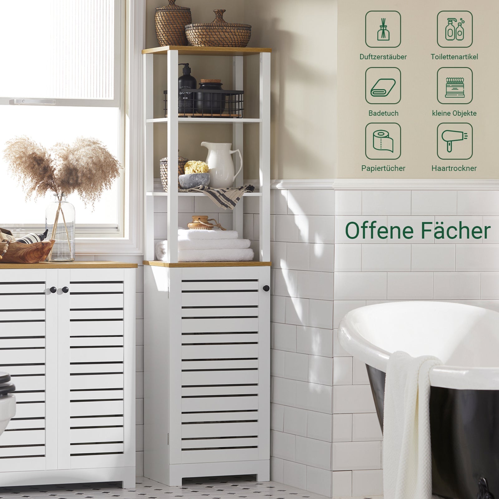 SoBuy | Colonna da bagno | Armadietto da bagno bianco | Mobiletto da bagno | BZR43-W