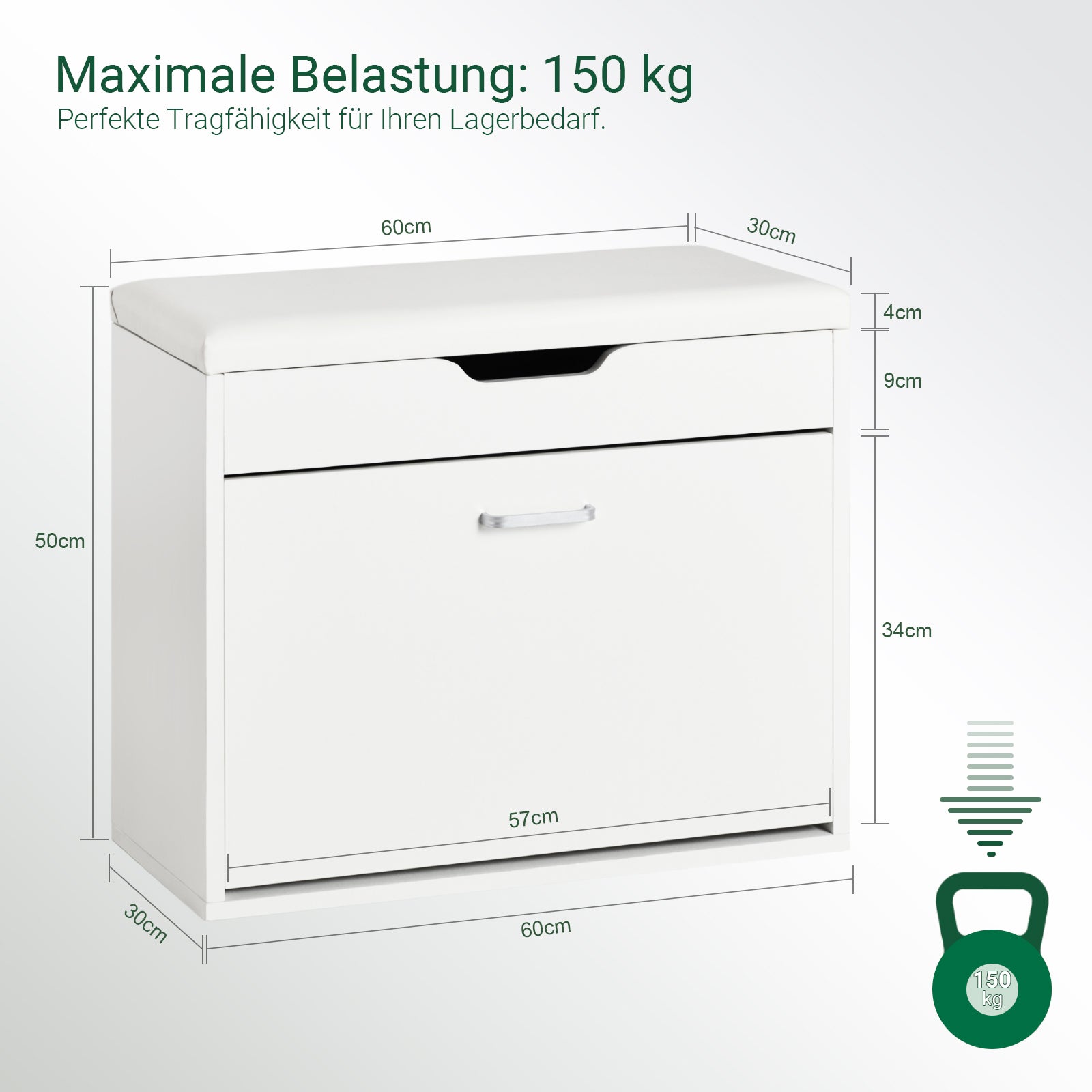 Vorverkauf | SoBuy | Schuhkipper | Schuhbank mit Sitzkissen | Sitzbank | Weiß | 60x50x30cm | FSR95-W