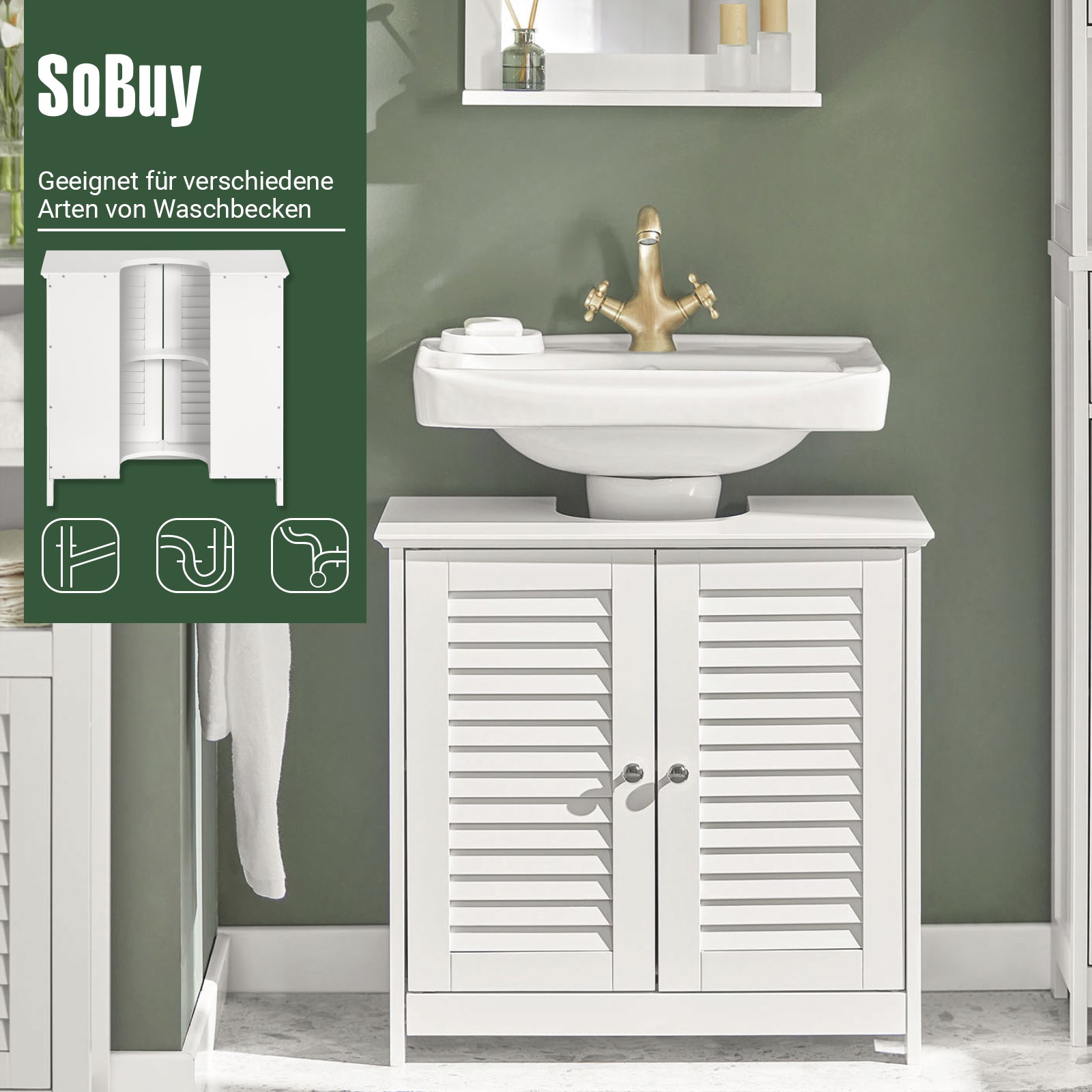 SoBuy | Meuble-lavabo | Armoire de salle de bain blanche | FRG237-II-W