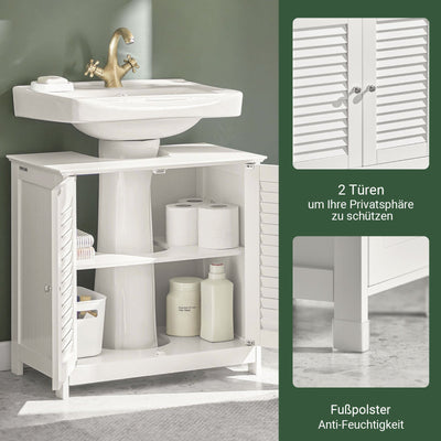 SoBuy | Meuble sous lavabo | Meuble bas de salle de bain blanc | FRG237-II-W