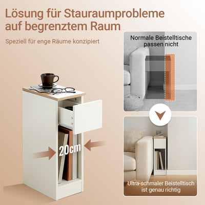 SoBuy Nachttisch schmal Beistelltisch mit Schublade Weiß 20x60x35cm FBT111-WN