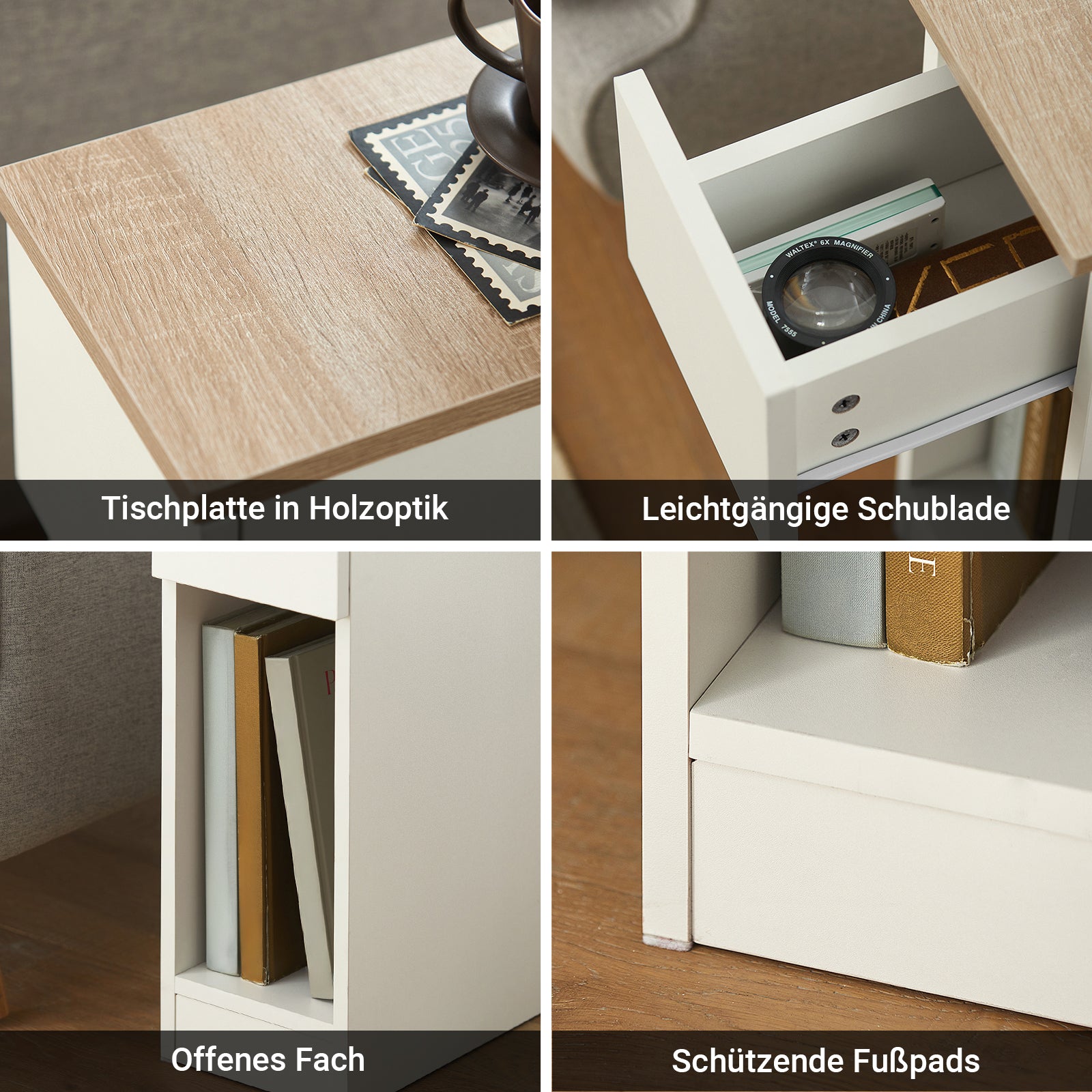 SoBuy Nachttisch schmal Beistelltisch mit Schublade Weiß 20x60x35cm FBT111-WN