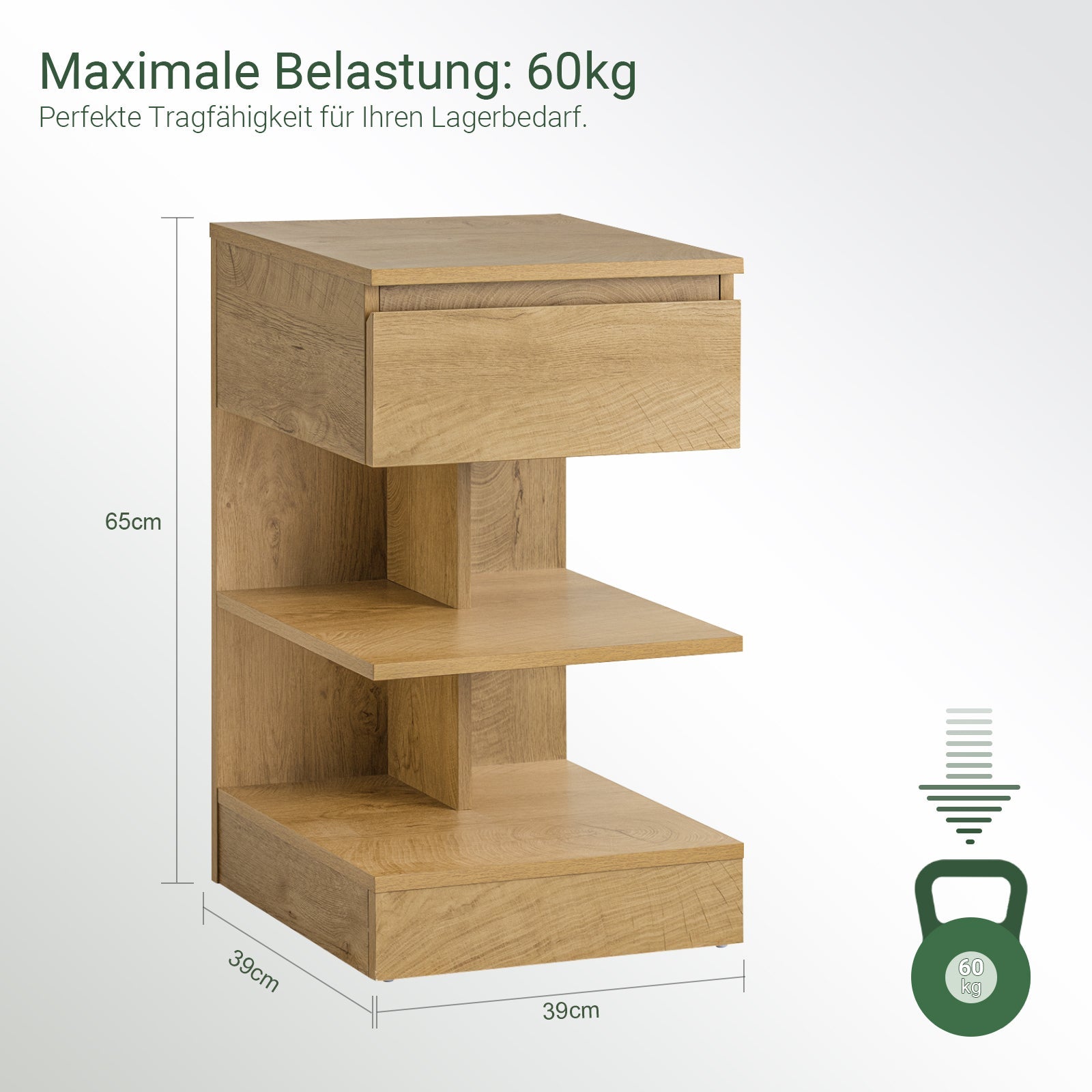 SoBuy | Comodino | Tavolino | Cassettiera Naturale | FBT49-N