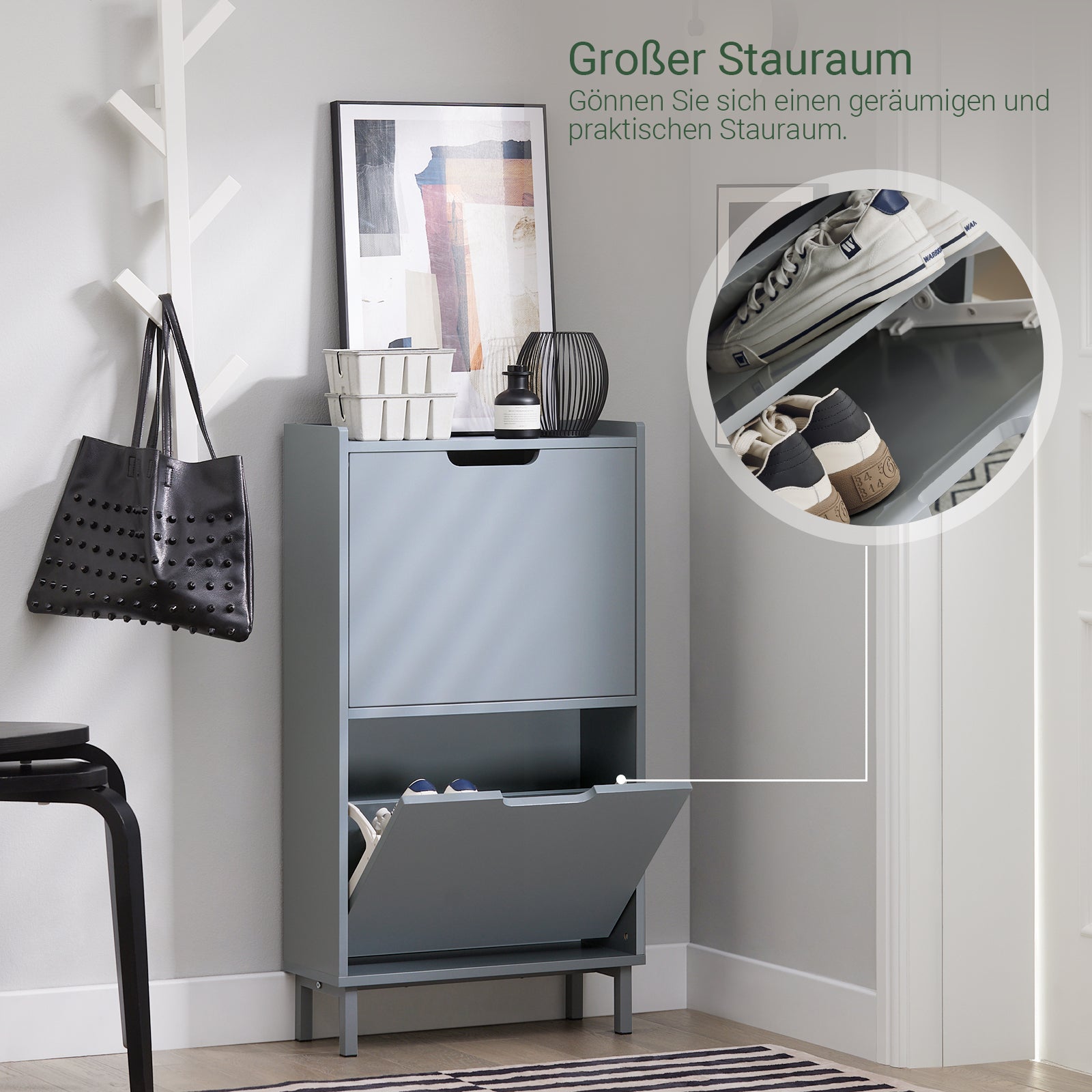 SoBuy | Schuhkipper mit 2 Klappen | Schuhschrank | Schuhkommode | Hellgrau | FSR151-HG