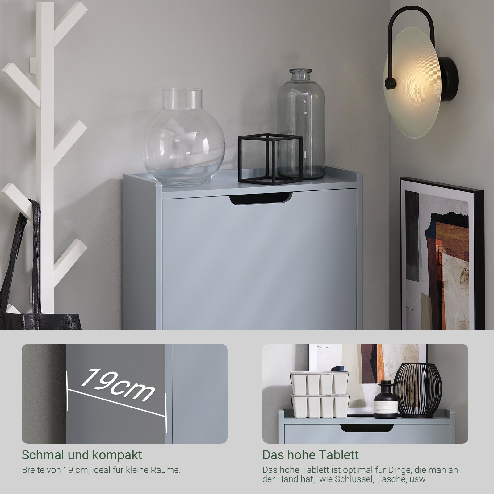 SoBuy | Meuble à chaussures 3 portes | Armoire à chaussures | Coffre à chaussures | Gris clair | FSR151-H-HG 