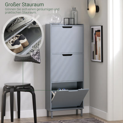 SoBuy | Meuble à chaussures 3 portes | Armoire à chaussures | Coffre à chaussures | Gris clair | FSR151-H-HG 