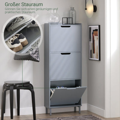 SoBuy | Scarpiera con 3 Ante a Ribalta | Scarpiera | Cassettiera per Scarpe | Grigio Chiaro | FSR151-H-HG