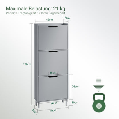 SoBuy | Meuble à chaussures 3 portes | Armoire à chaussures | Coffre à chaussures | Gris clair | FSR151-H-HG 