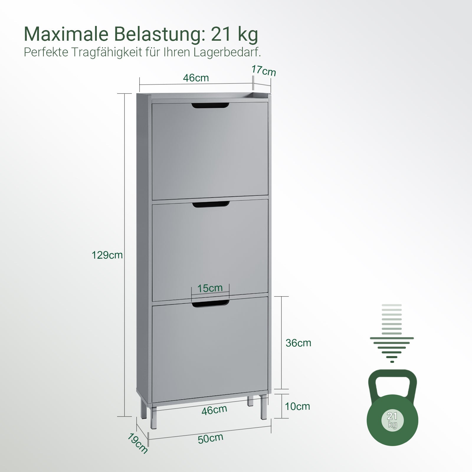 SoBuy | Scarpiera con 3 Ante a Ribalta | Scarpiera | Cassettiera per Scarpe | Grigio Chiaro | FSR151-H-HG