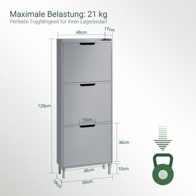 SoBuy | Scarpiera con 3 Ante a Ribalta | Scarpiera | Cassettiera per Scarpe | Grigio Chiaro | FSR151-H-HG