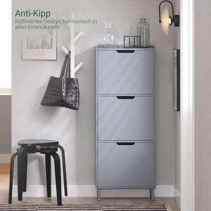 SoBuy | Meuble à chaussures 3 portes | Armoire à chaussures | Coffre à chaussures | Gris clair | FSR151-H-HG 