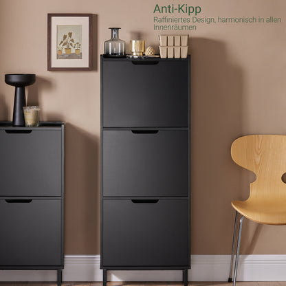 SoBuy | Meuble à chaussures 3 portes | Armoire à chaussures | Coffre à chaussures | Noir | FSR151-H-SCH