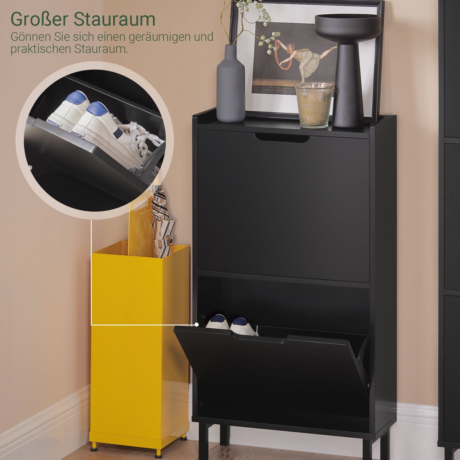 SoBuy | Scarpiera a 2 ante a ribalta | Armadio portascarpe | Cassettiera portascarpe | Nero | 50x90x19cm | FSR151-SCH