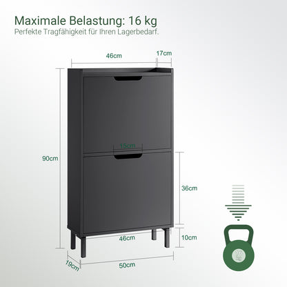 Prévente | SoBuy | Meuble à chaussures 2 portes | Armoire à chaussures | Coffre à chaussures | Noir | 50 x 90 x 19 cm | FSR151-SCH