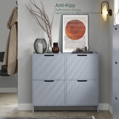 SoBuy | Meuble à chaussures | Meuble à chaussures 4 portes | Coffre à chaussures | Gris clair | FSR100-HG 