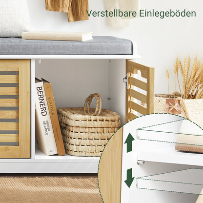 Prévente | SoBuy | Banc à chaussures avec assise | Coffre de rangement à 2 portes | Boîte à chaussures | Blanc naturel | FSR23-II-WN