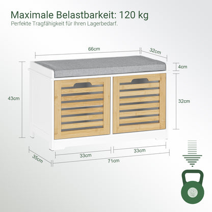 Prévente | SoBuy | Banc à chaussures avec assise | Coffre de rangement à 2 portes | Boîte à chaussures | Blanc naturel | FSR23-II-WN
