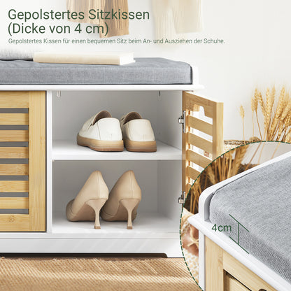 Prévente | SoBuy | Banc à chaussures avec assise | Coffre de rangement à 2 portes | Boîte à chaussures | Blanc naturel | FSR23-II-WN