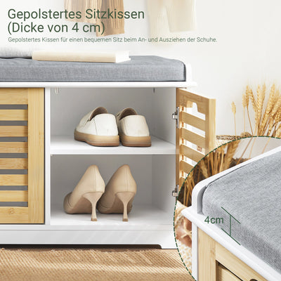 SoBuy | Scarpiera con sedile | Panca contenitore con 2 ante | Cassapanca portadocumenti | Bianco-Naturale | FSR23-II-WN