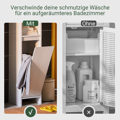 SoBuy | Armoire haute avec sac à linge | Meuble de salle de bain | Armoire à linge | Étagère de salle de bain blanche | BZR158-W 