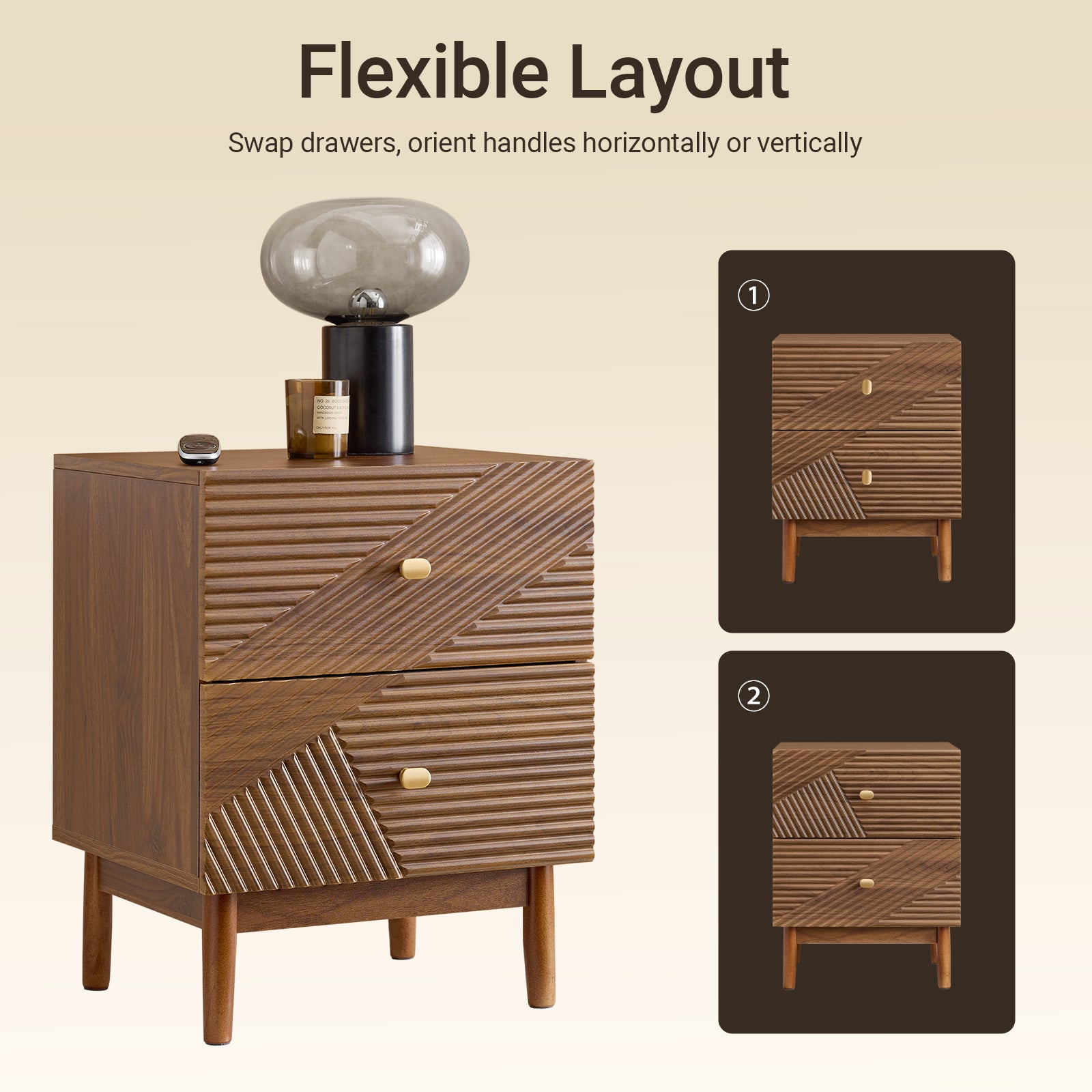 Vorverkauf | SoBuy Vintage Nachttisch Beistelltisch mit 2 Schubladen Braun B45 × T40 × H58 cm FBT170-N