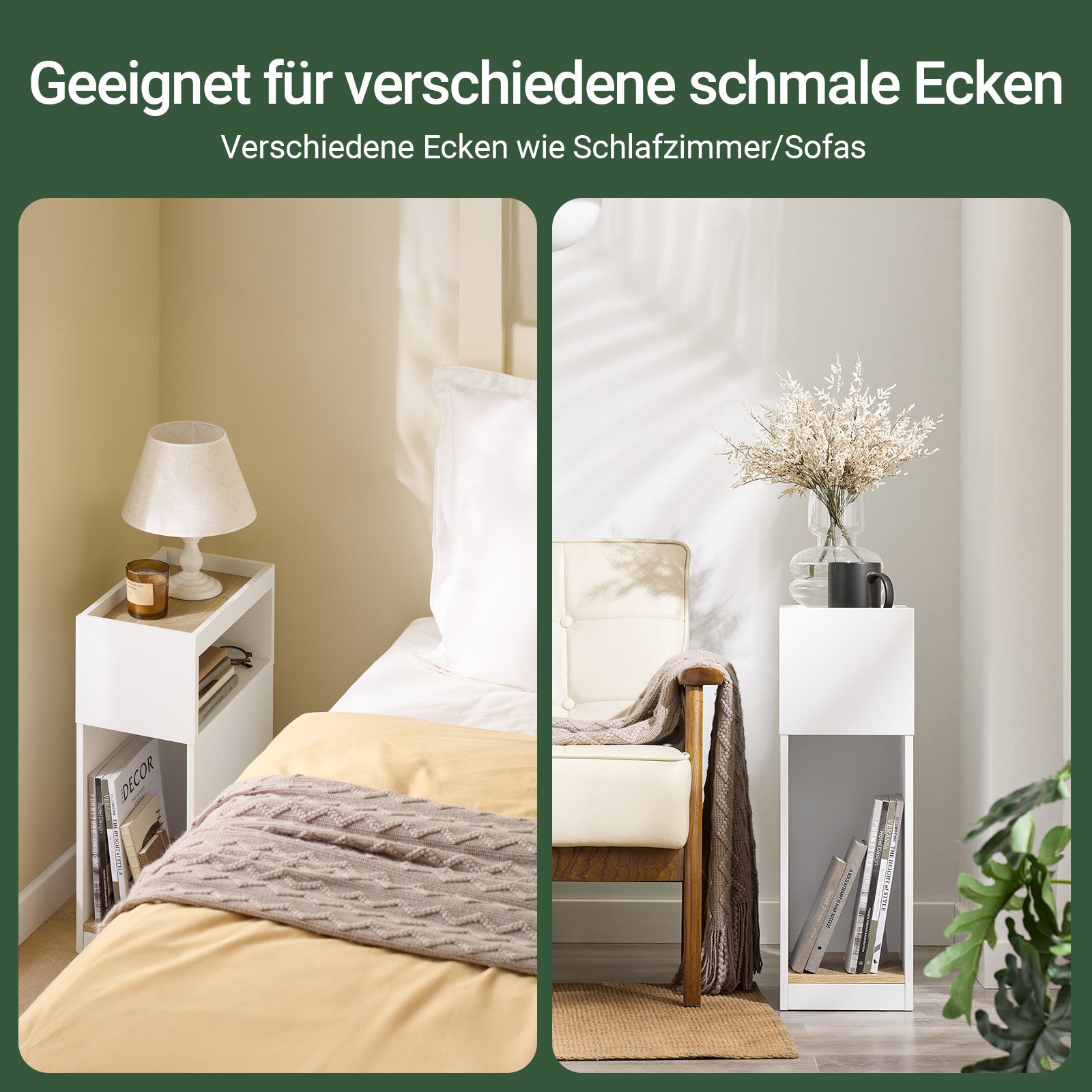 Vorverkauf | SoBuy | Schmaler Nachttisch | mit Schublade und Ablage | Weiß-Natur | FBT171-WN