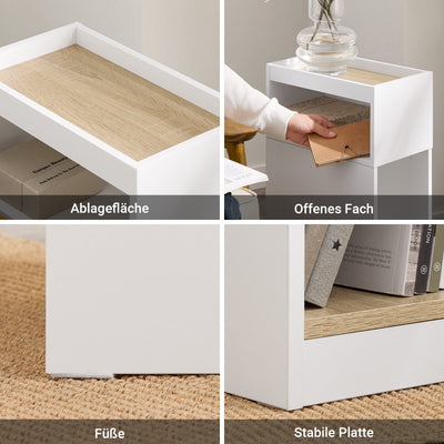 SoBuy | Table de chevet étroite | avec tiroir et étagère | Blanc-Naturel | FBT171-WN
