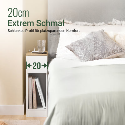 SoBuy | 2er Set Nachttisch schmal mit Ladestation | Weiß-Natur | 20x60x35cm | FBT111-E-WNx2