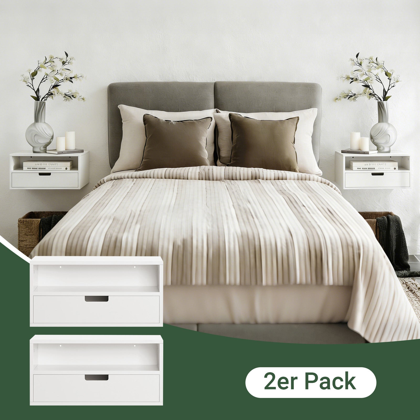 SoBuy | Lot de 2 tables de chevet | Étagère de nuit | Étagère murale | Meuble mural | NKD03-Wx2