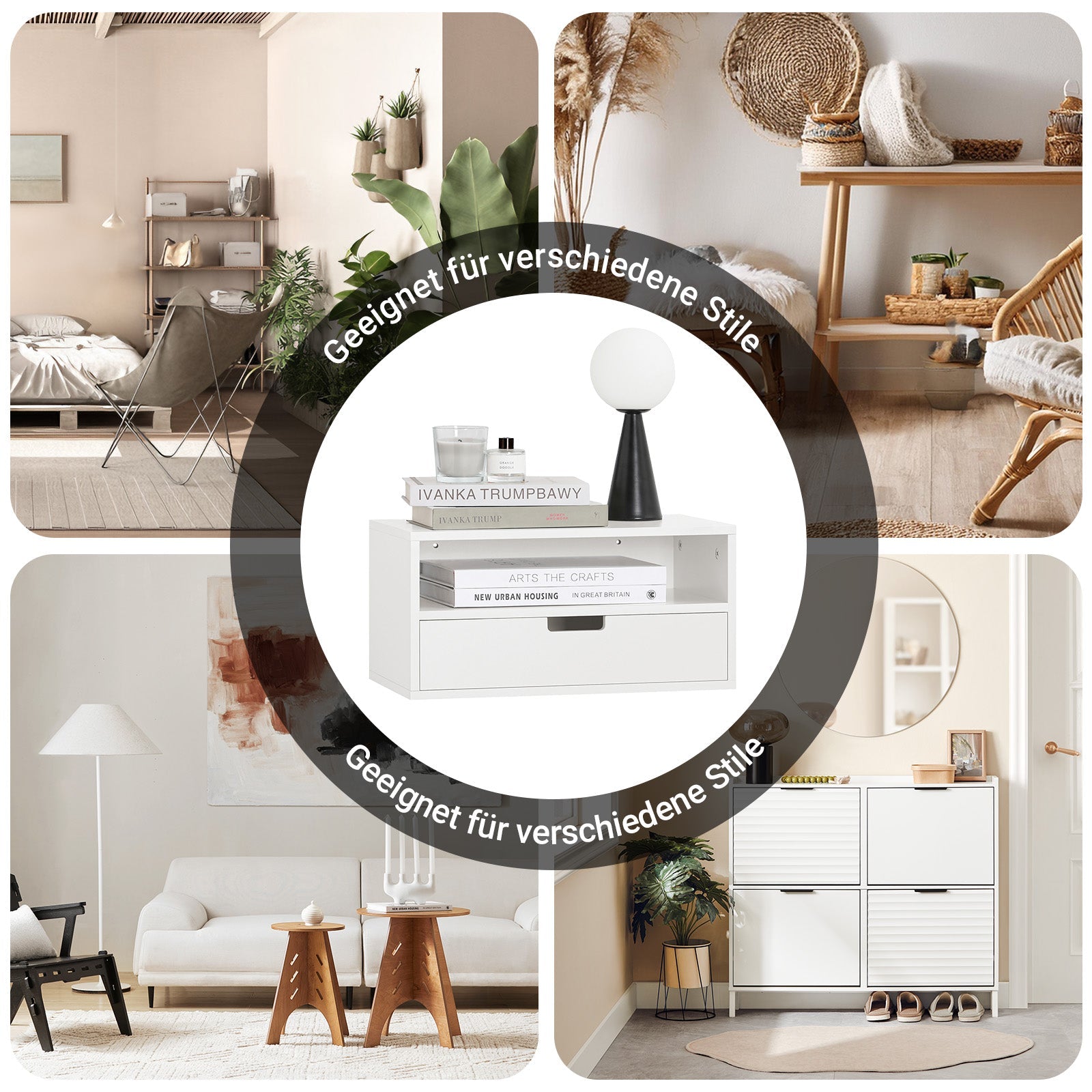 SoBuy | Lot de 2 tables de chevet | Étagère de chevet | Étagère flottante | Armoire murale | NKD03-Wx2