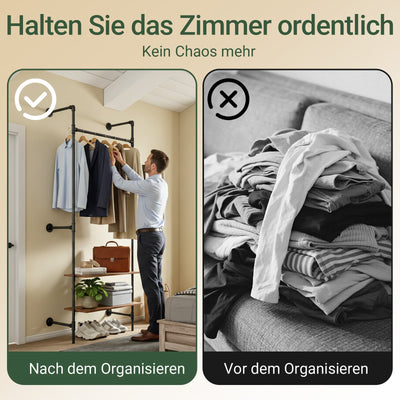 SoBuy Kleiderstange Wandmontage mit 2 MDF Regalböden 45kg Tragkraft  Schwarz KLS20-SCH