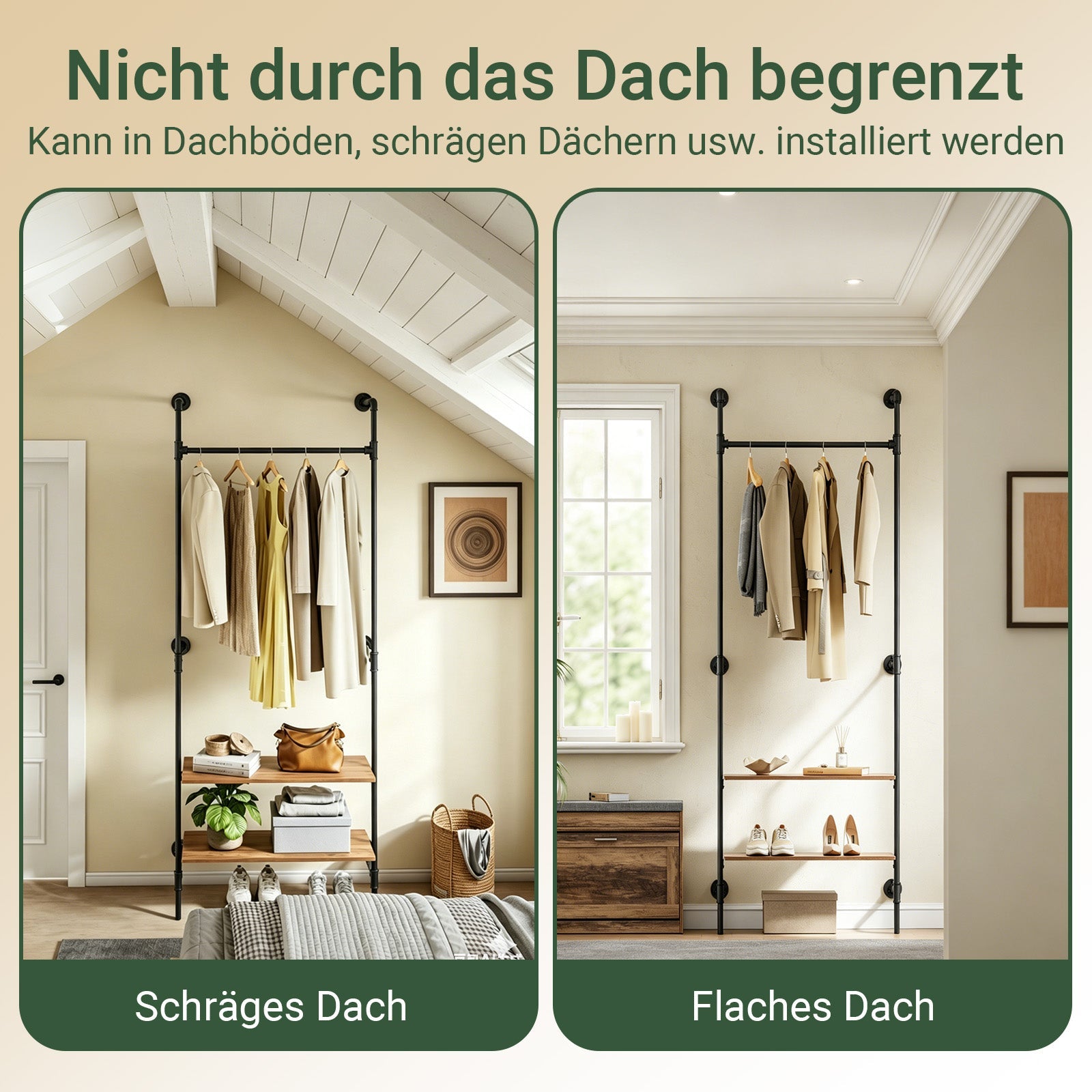 SoBuy Kleiderstange Wandmontage mit 2 MDF Regalböden 45kg Tragkraft  Schwarz KLS20-SCH