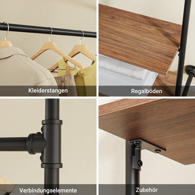 SoBuy Kleiderstange Wandmontage mit 2 MDF Regalböden 45kg Tragkraft  Schwarz KLS20-SCH