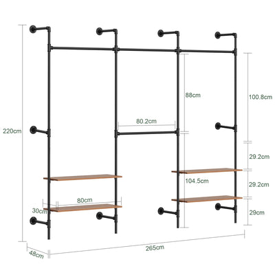 SoBuy Kleiderstange Wandmontage mit 4 MDF Regalböden 120kg Tragkraft  Schwarz KLS19-SCH