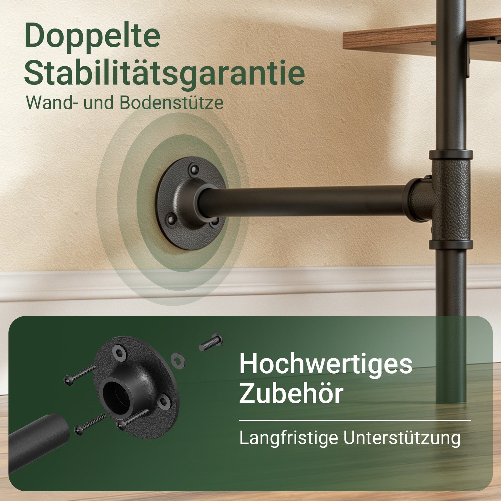 SoBuy Kleiderstange Wandmontage mit 4 MDF Regalböden 120kg Tragkraft  Schwarz KLS19-SCH