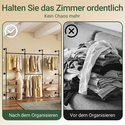SoBuy Kleiderstange Wandmontage mit 4 MDF Regalböden 120kg Tragkraft  Schwarz KLS19-SCH