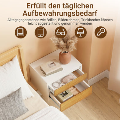 SoBuy Nachttisch hängend mit Sensorlicht und 2 Schublade Weiß FBT175-E-WN