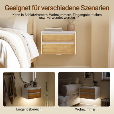 SoBuy Nachttisch hängend mit Sensorlicht und 2 Schublade Weiß FBT175-E-WN