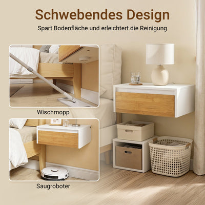 SoBuy Nachttisch hängend mit Sensorlicht und Schublade Weiß 40x29.8x15.6 cm FBT174-E-WN