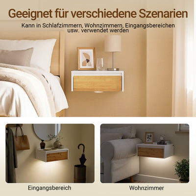 SoBuy Nachttisch hängend mit Sensorlicht und Schublade Weiß 40x29.8x15.6 cm FBT174-E-WN
