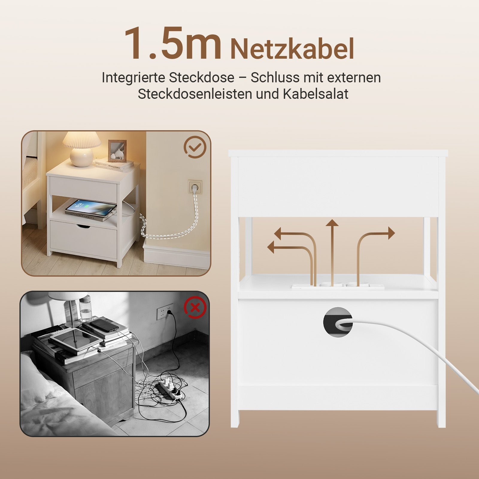 SoBuy Nachttisch mit 4-in-1 Ladefunktion Weiß 45x38x55,5 cm FRG258-II-E-W